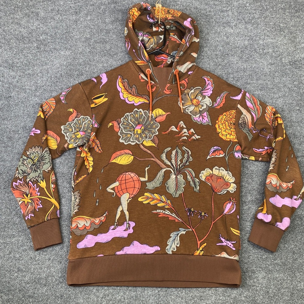 Scotch & Soda Mens Brown Surrealist Floral Graphic Print Hoodie Size M